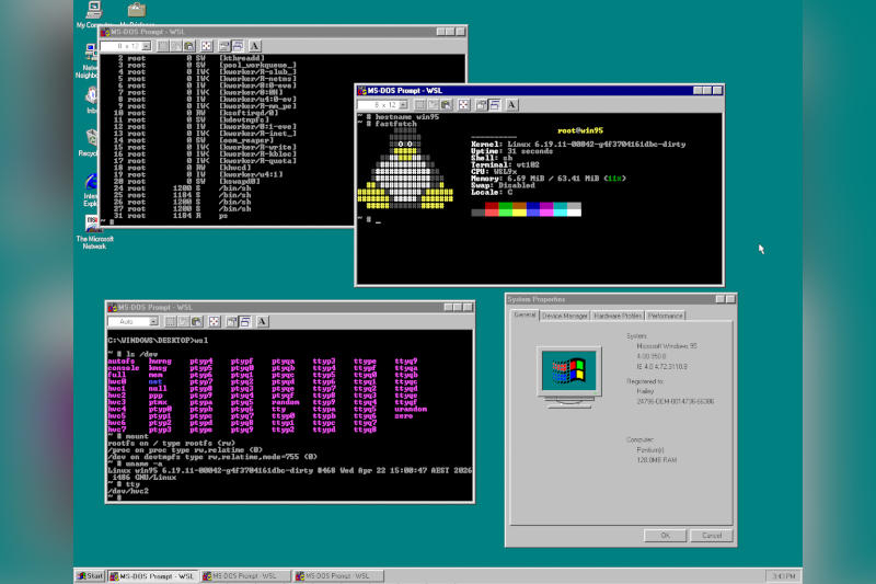 “Trò thủ không thể tin được”: một cô gái chạy Linux hiện đại trên Windows 95
